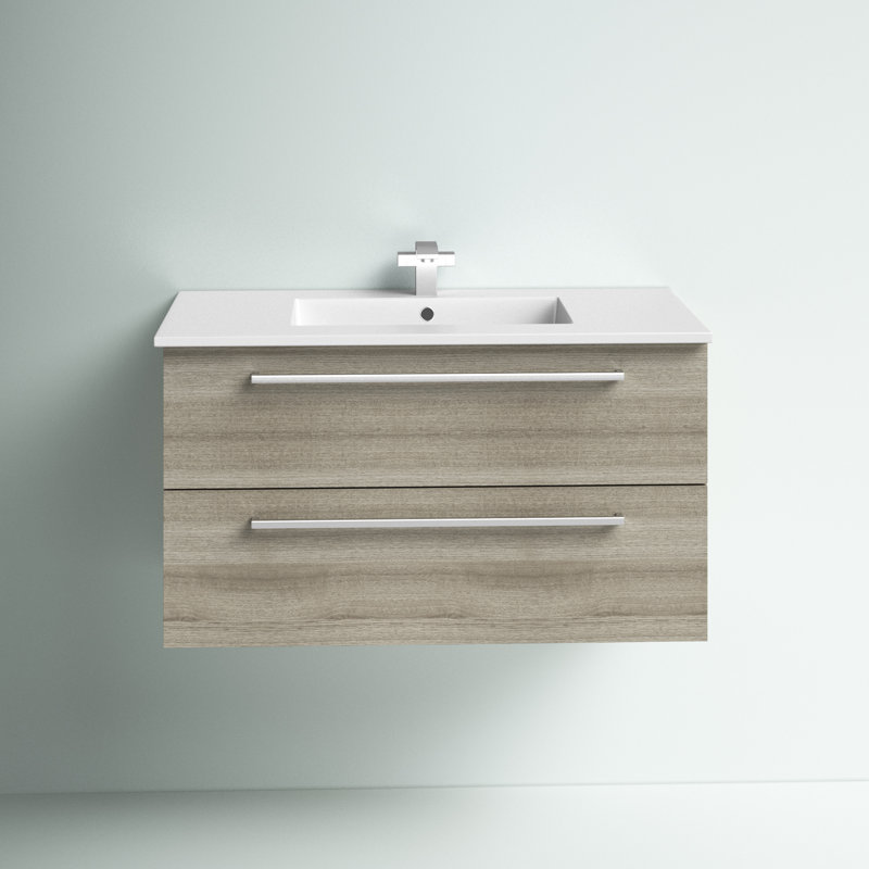 Mercury Row® Akron 36'' Wall Mounted Single Bathroom Vanity with Marble